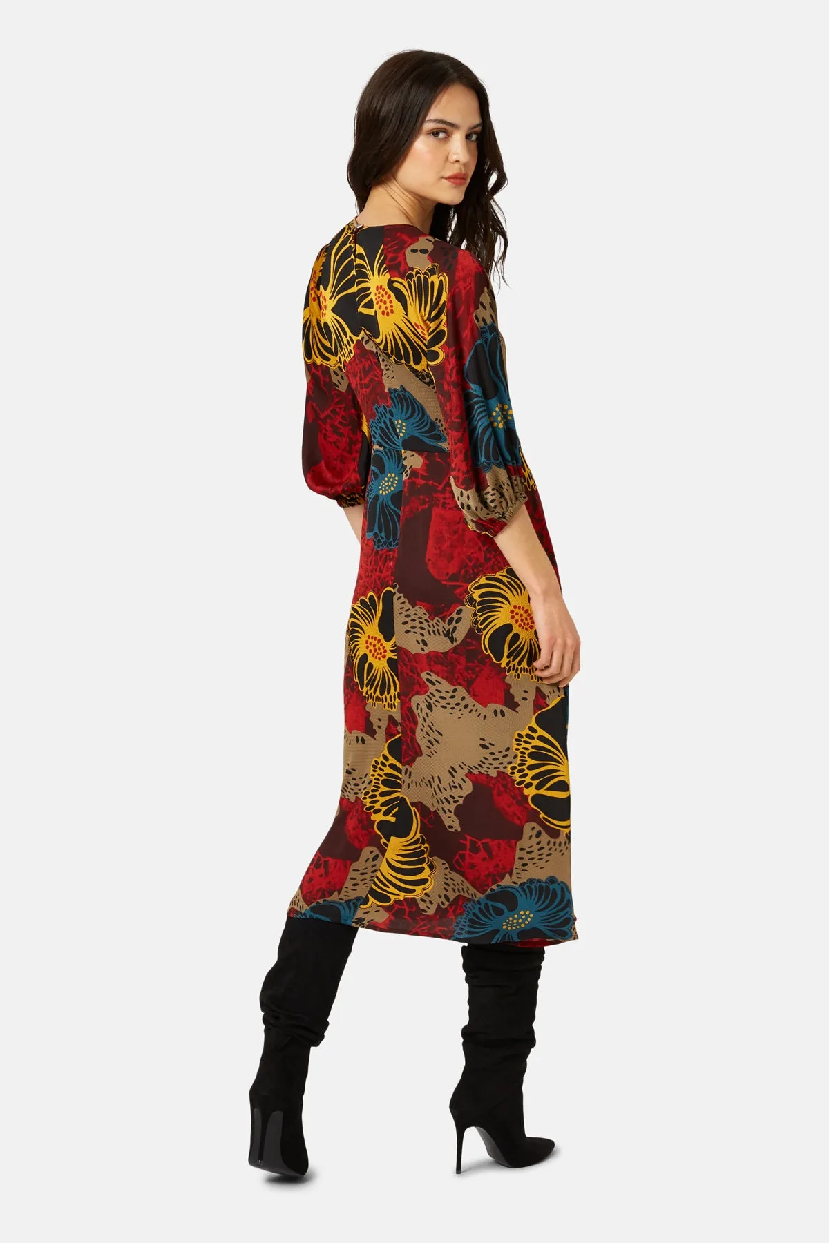 Flower Dress - Red/ Taupe