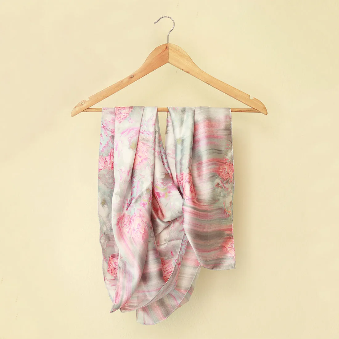 Flower Printed Multipurpose Satin Scarf in Grey and Pink for Daily and Party purpose for Women