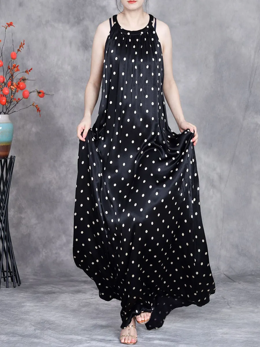 FLYTONN- Women Summer Elegant Dot Loose Vest Maxi Dress OP1031