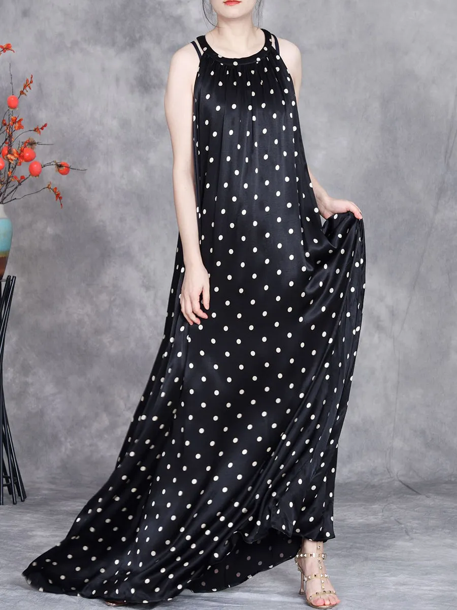 FLYTONN- Women Summer Elegant Dot Loose Vest Maxi Dress OP1031