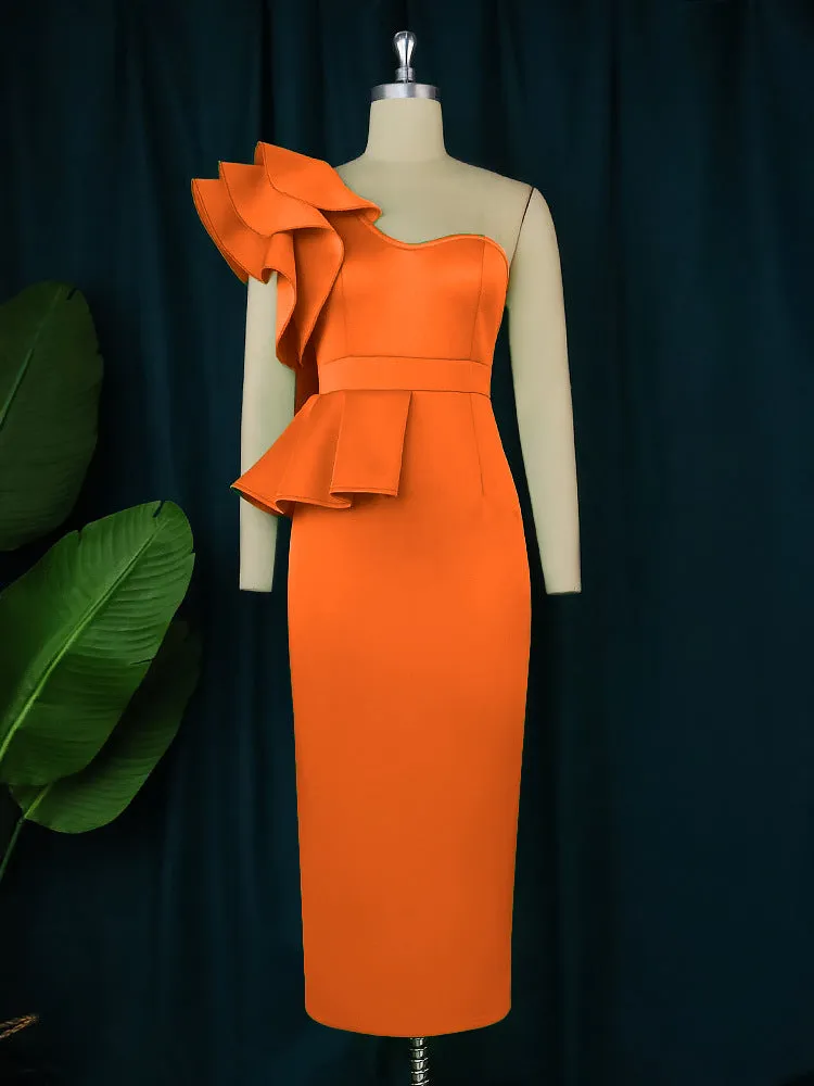 Flytonnshop avant garde dress to impress Personalized Slant Collar Ruffled Hip Skirt Elegant Back Slit One Shoulder Dress off Shoulder Dress
