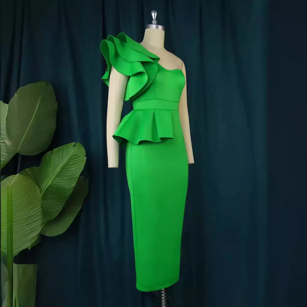 Flytonnshop avant garde dress to impress Personalized Slant Collar Ruffled Hip Skirt Elegant Back Slit One Shoulder Dress off Shoulder Dress