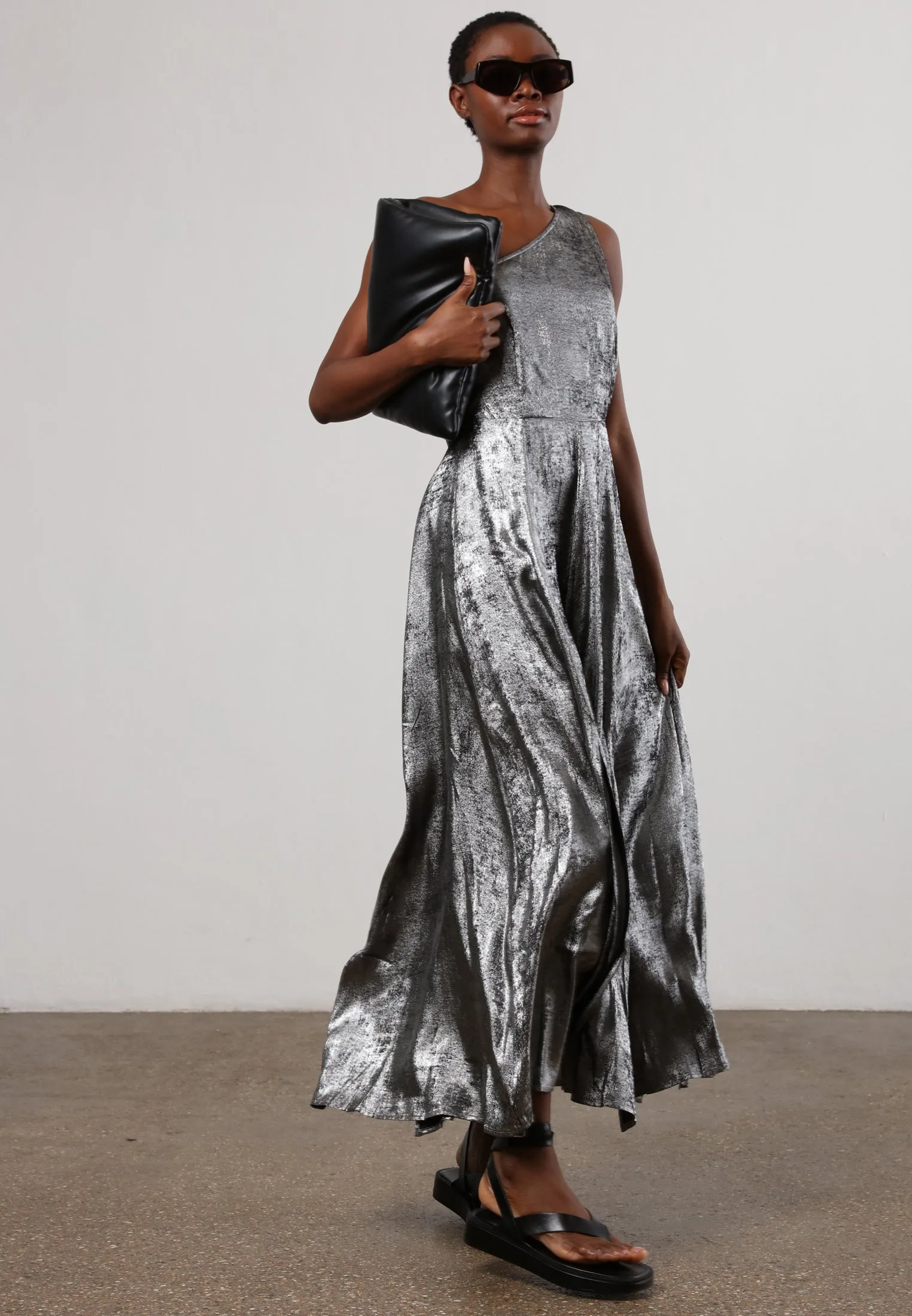 FOLD MAXI DRESS SILVER FOIL
