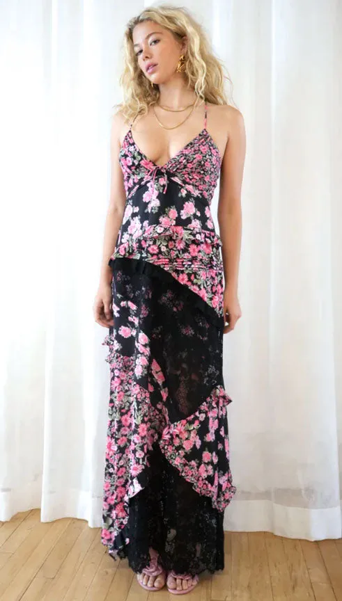 For Love and Lemons Rosalyn Floral Maxi Dress | Black