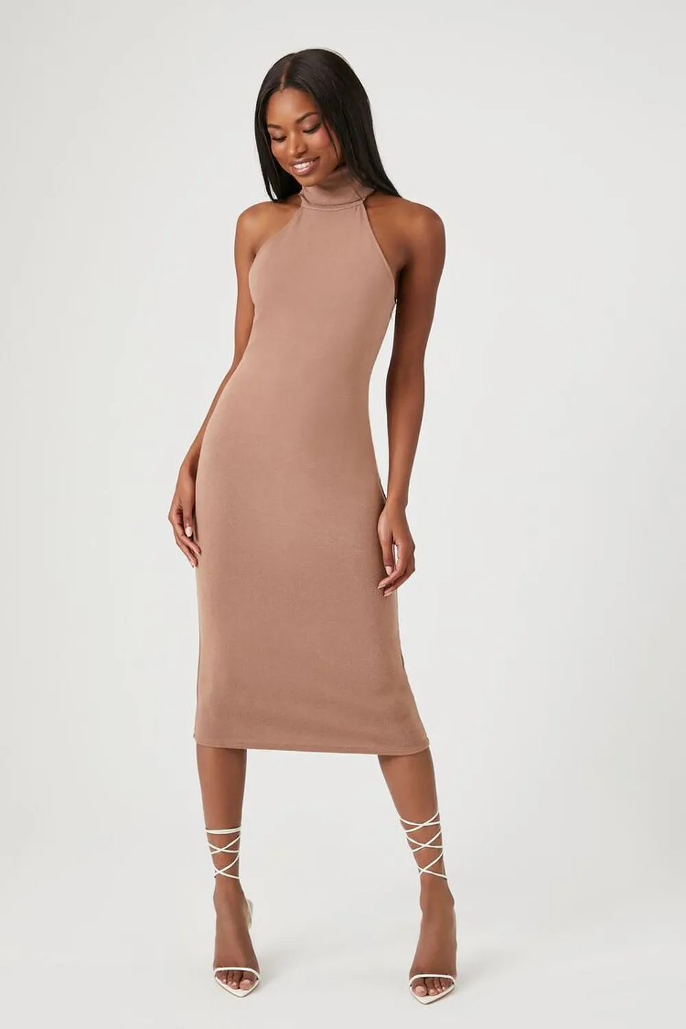 Forever 21 Bodycon Midi Dress with Turtleneck, Taupe