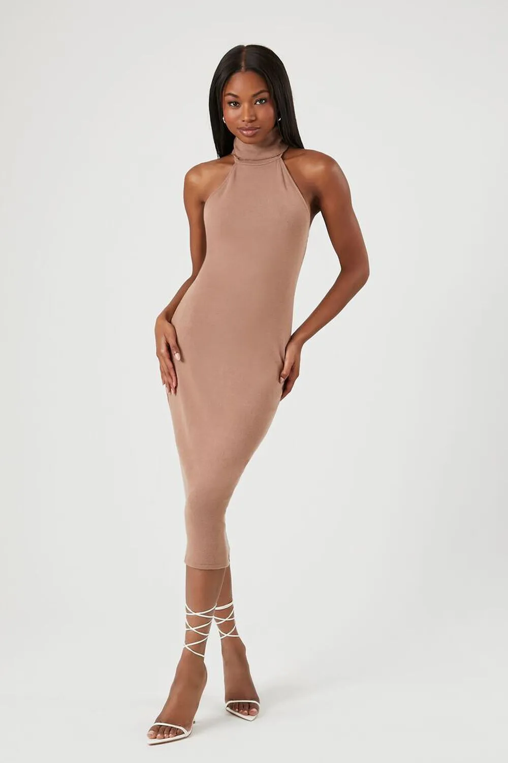 Forever 21 Bodycon Midi Dress with Turtleneck, Taupe