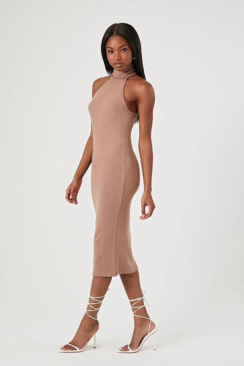 Forever 21 Bodycon Midi Dress with Turtleneck, Taupe