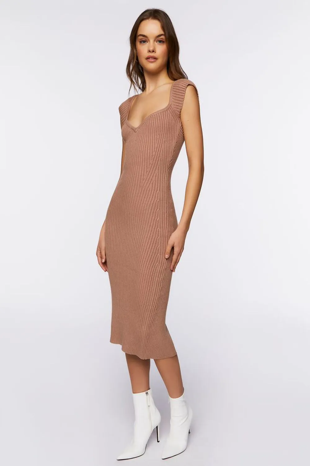 Forever 21 Ribbed Sweater Midi Dress, Taupe