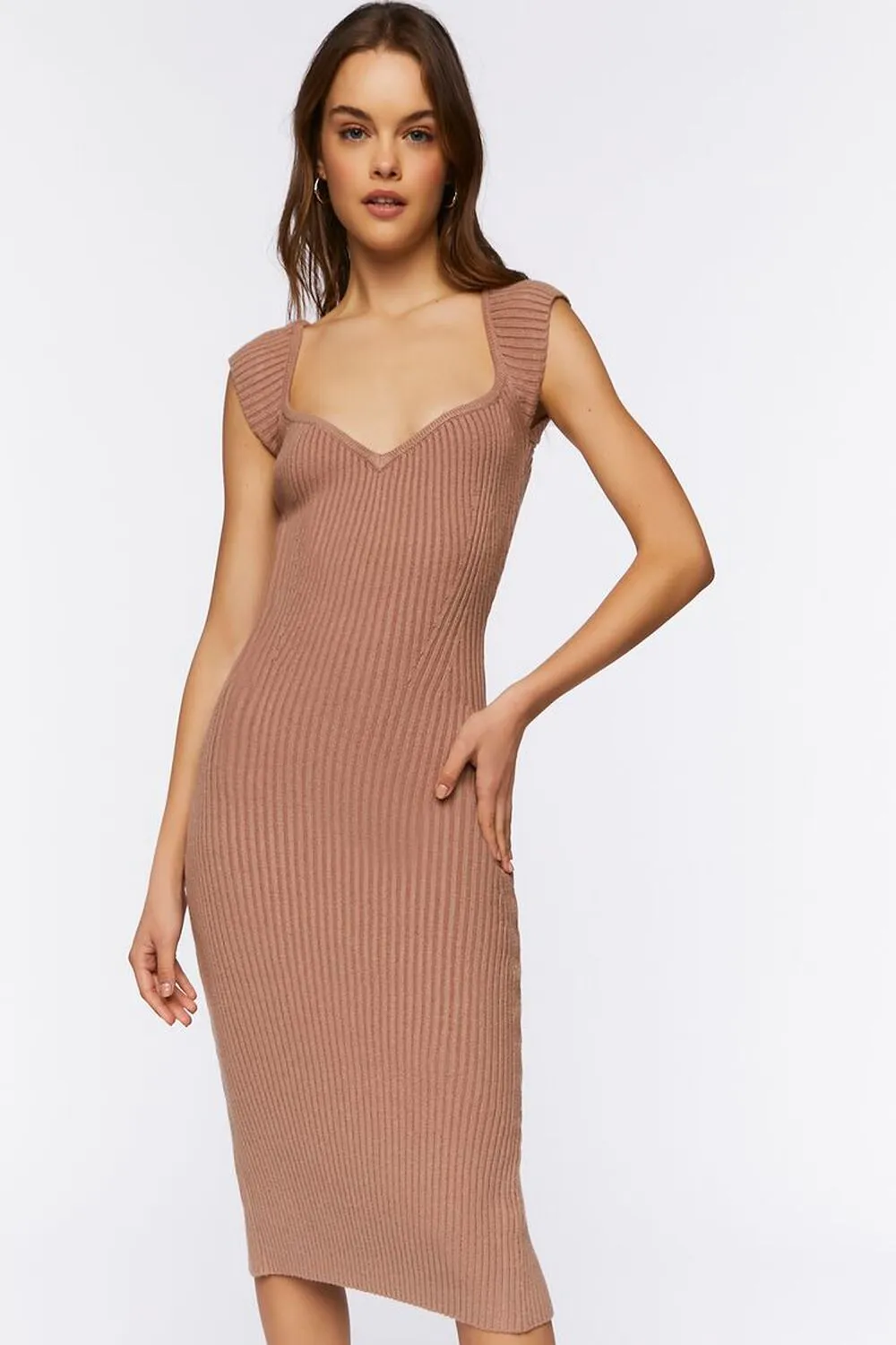 Forever 21 Ribbed Sweater Midi Dress, Taupe