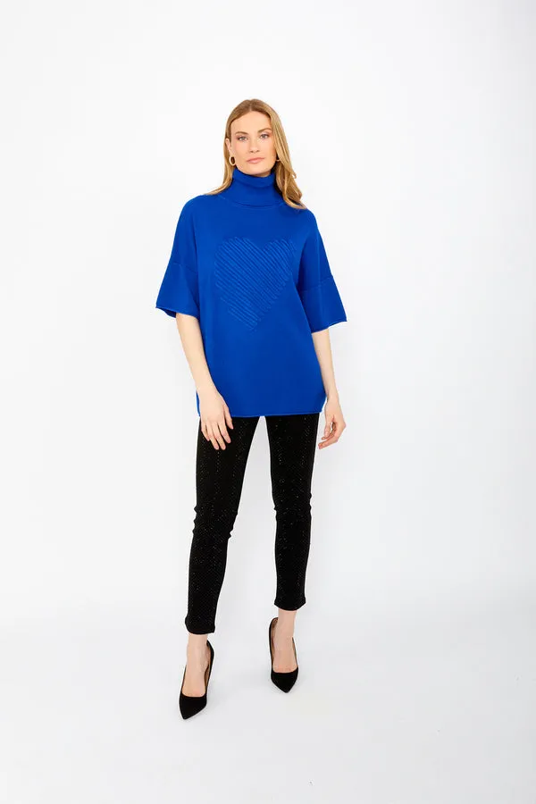 Frank Lyman Turtleneck Heart Knit Cobalt