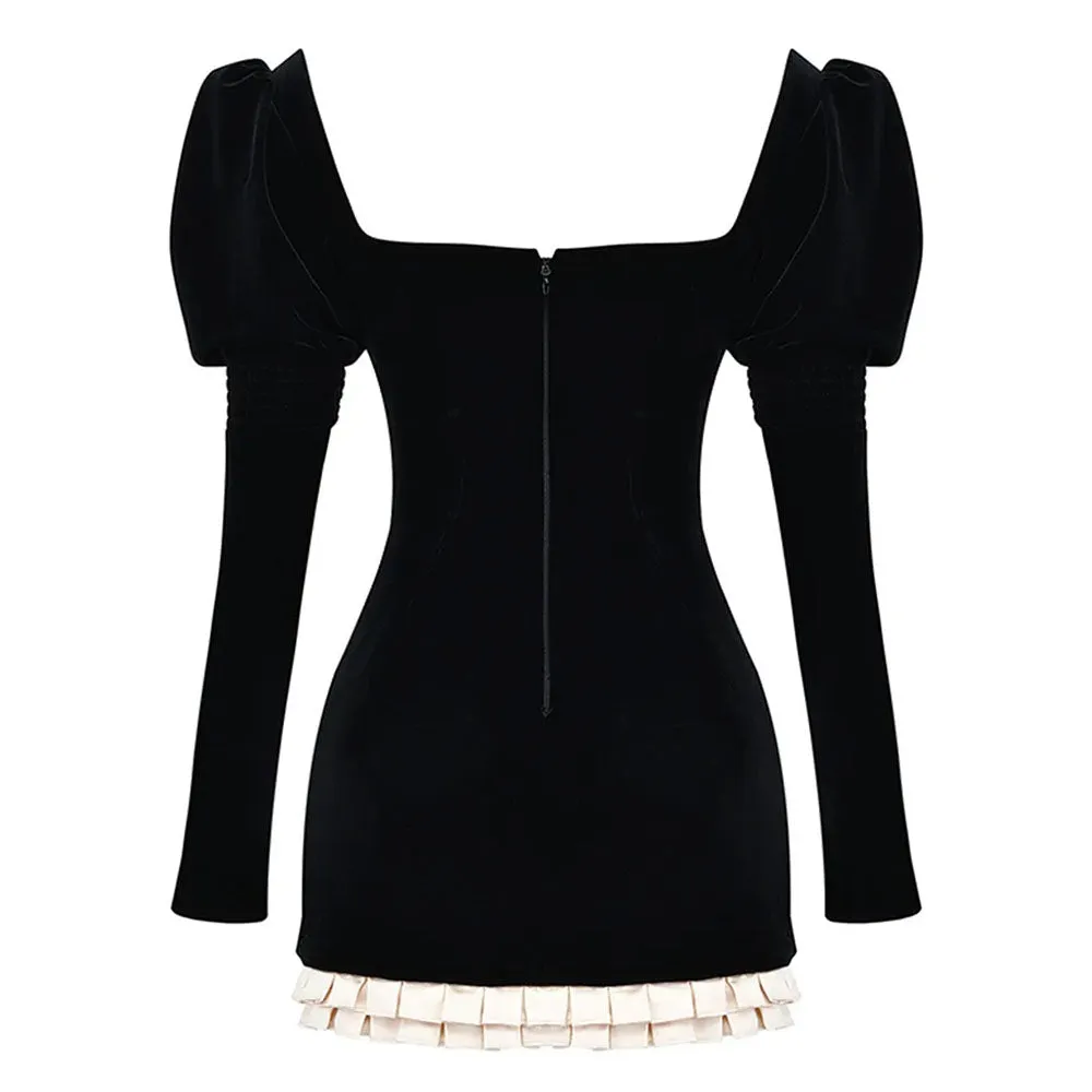 French Maid Ruched Velvet Mini Dress