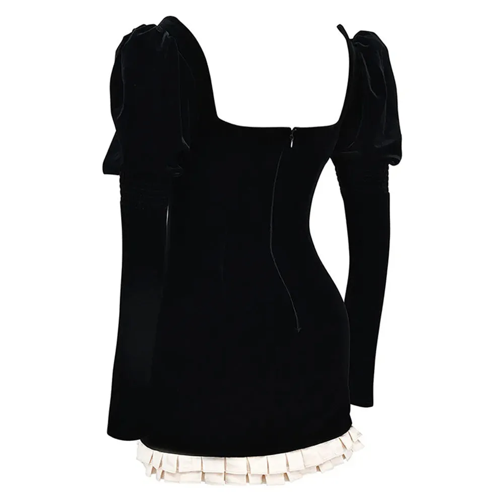 French Maid Ruched Velvet Mini Dress
