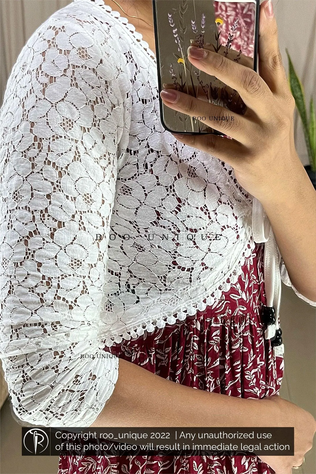 Front Tied White Net Shrug Only