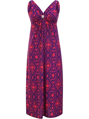 Fuchsia & Navy Bohemian Sleeveless Long Maxi Dress Size Medium