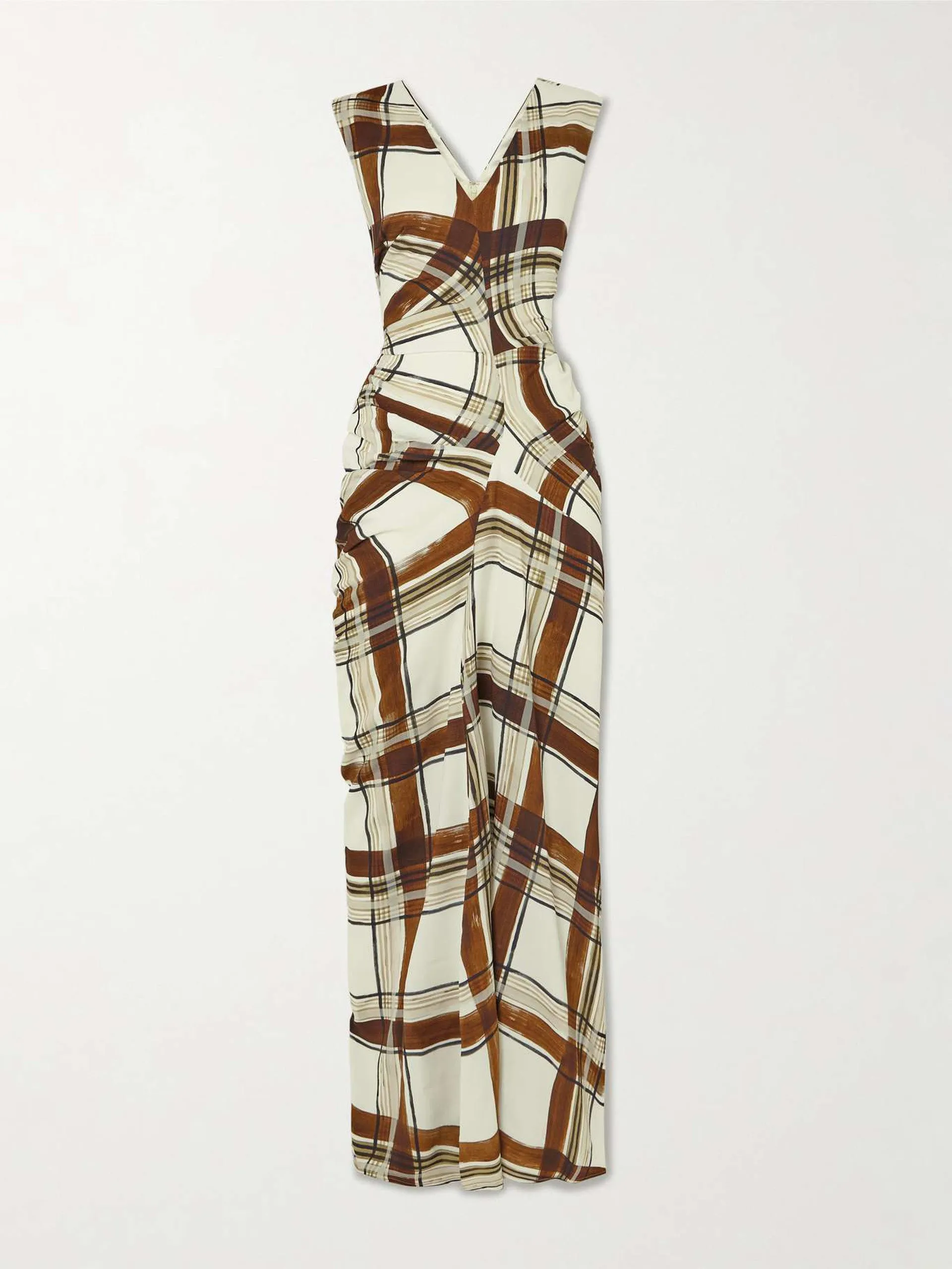 Gathered checked crepe maxi dress