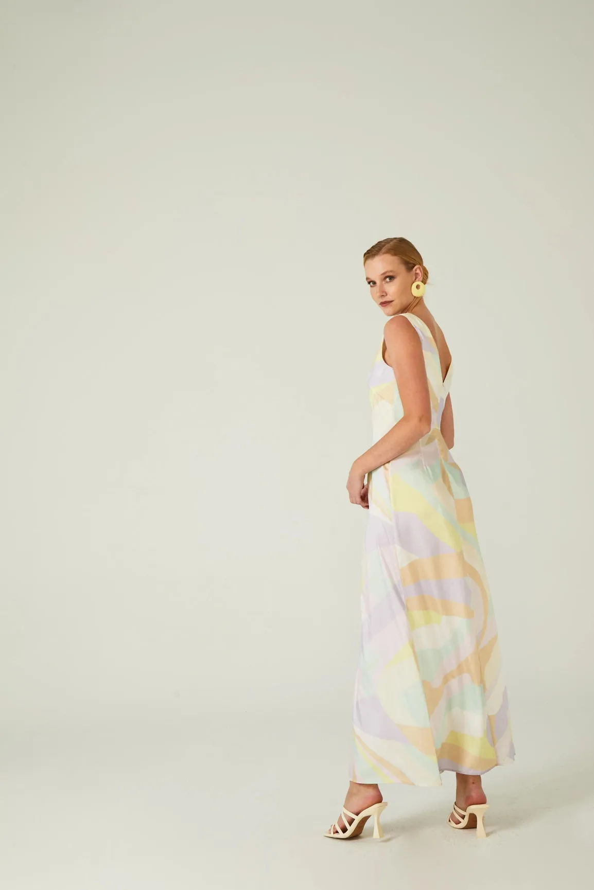 Geometric V-Neck Long Dress