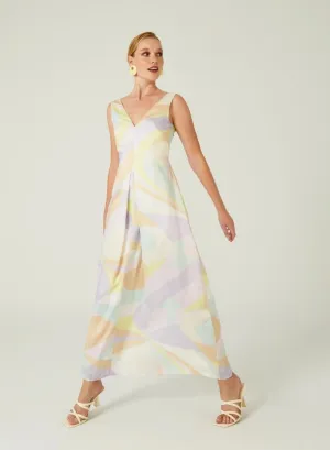 Geometric V-Neck Long Dress