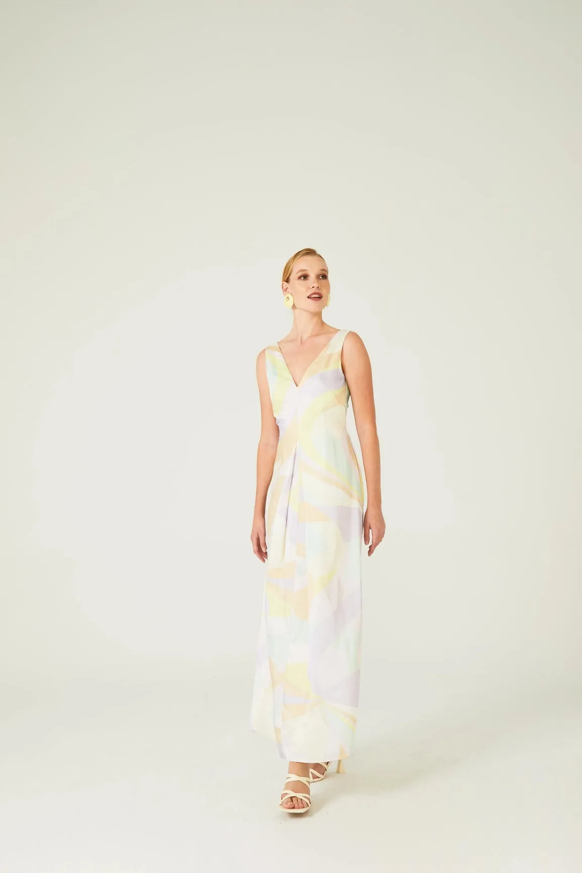 Geometric V-Neck Long Dress