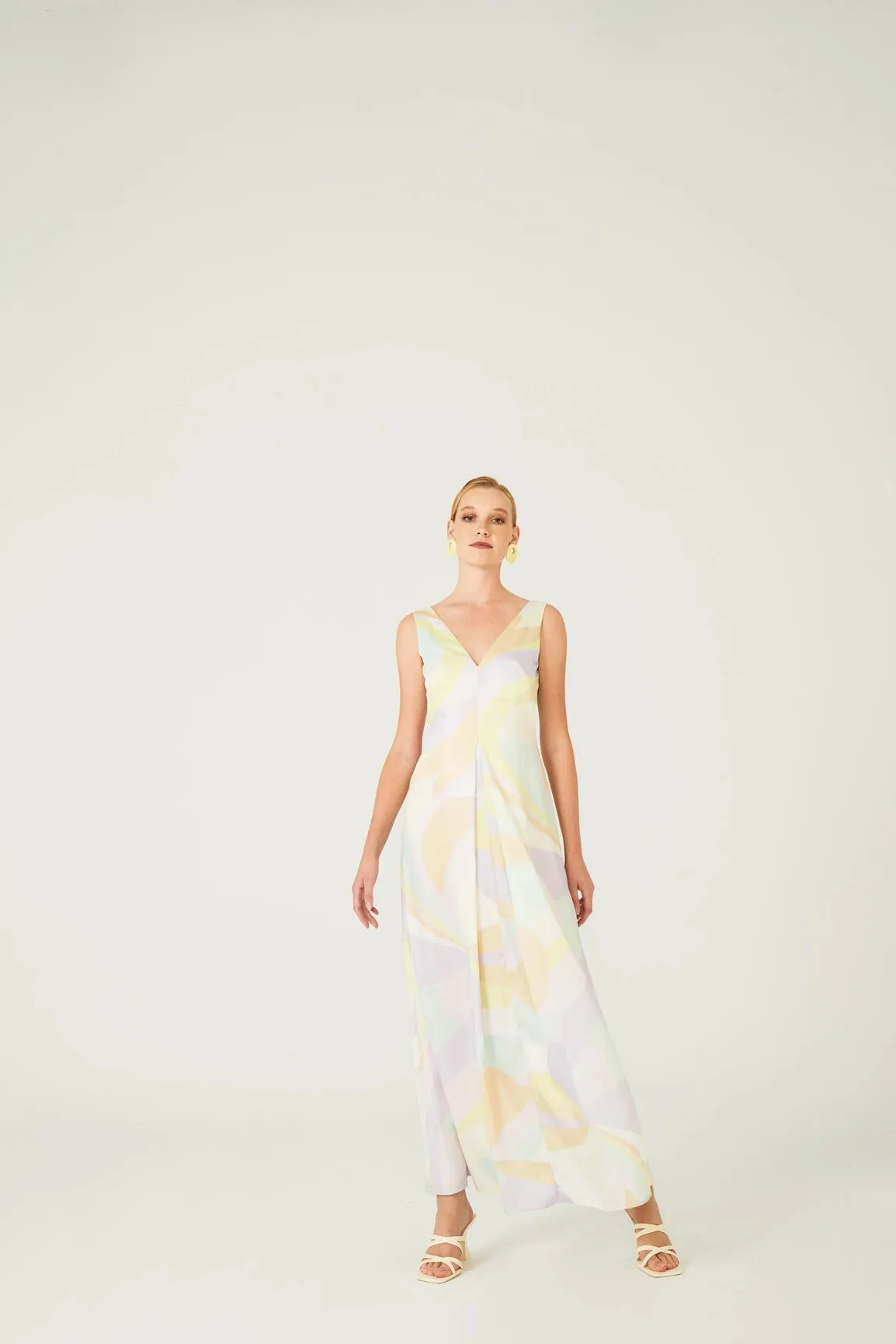 Geometric V-Neck Long Dress