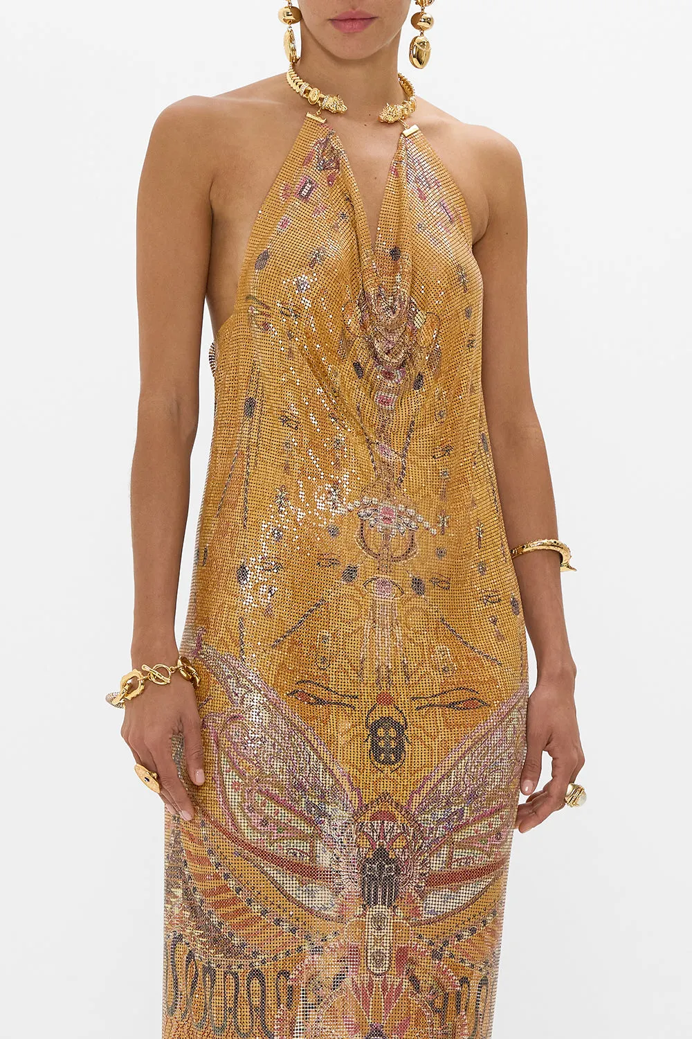 GILDED MESH LONG DRESS WITH NECKPIECE VALLEY OF THE KINGS