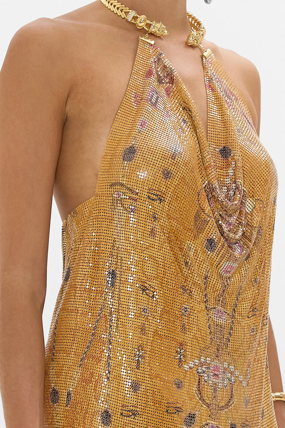 GILDED MESH LONG DRESS WITH NECKPIECE VALLEY OF THE KINGS