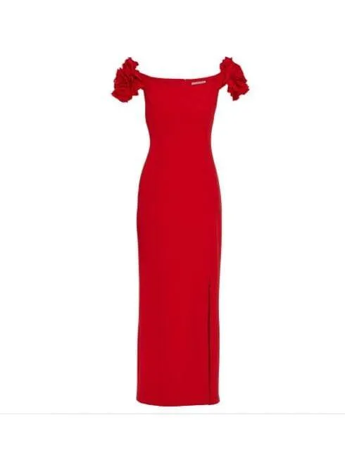 Gina Bacconi Ivalo Crepe Maxi Dress Fire Red STT2593