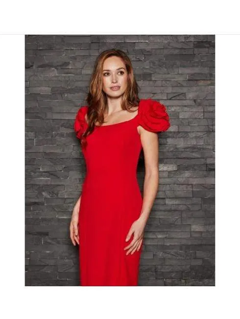 Gina Bacconi Ivalo Crepe Maxi Dress Fire Red STT2593