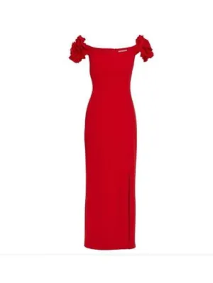 Gina Bacconi Ivalo Crepe Maxi Dress Fire Red STT2593