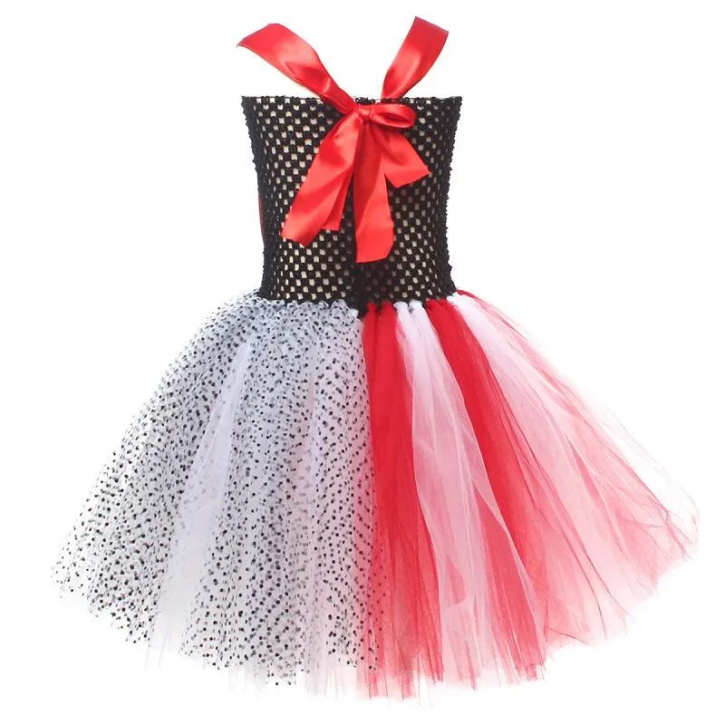 Girl's polka dot mesh princess dress Halloween costume Unique Party Outfit for Girls Trendy Punk Princess Dress