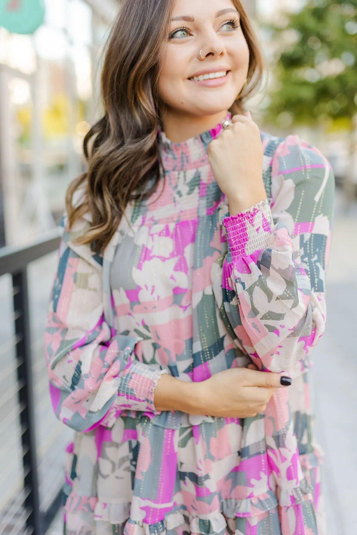 Glitter Dot Smocked Neck Tiered Dress
