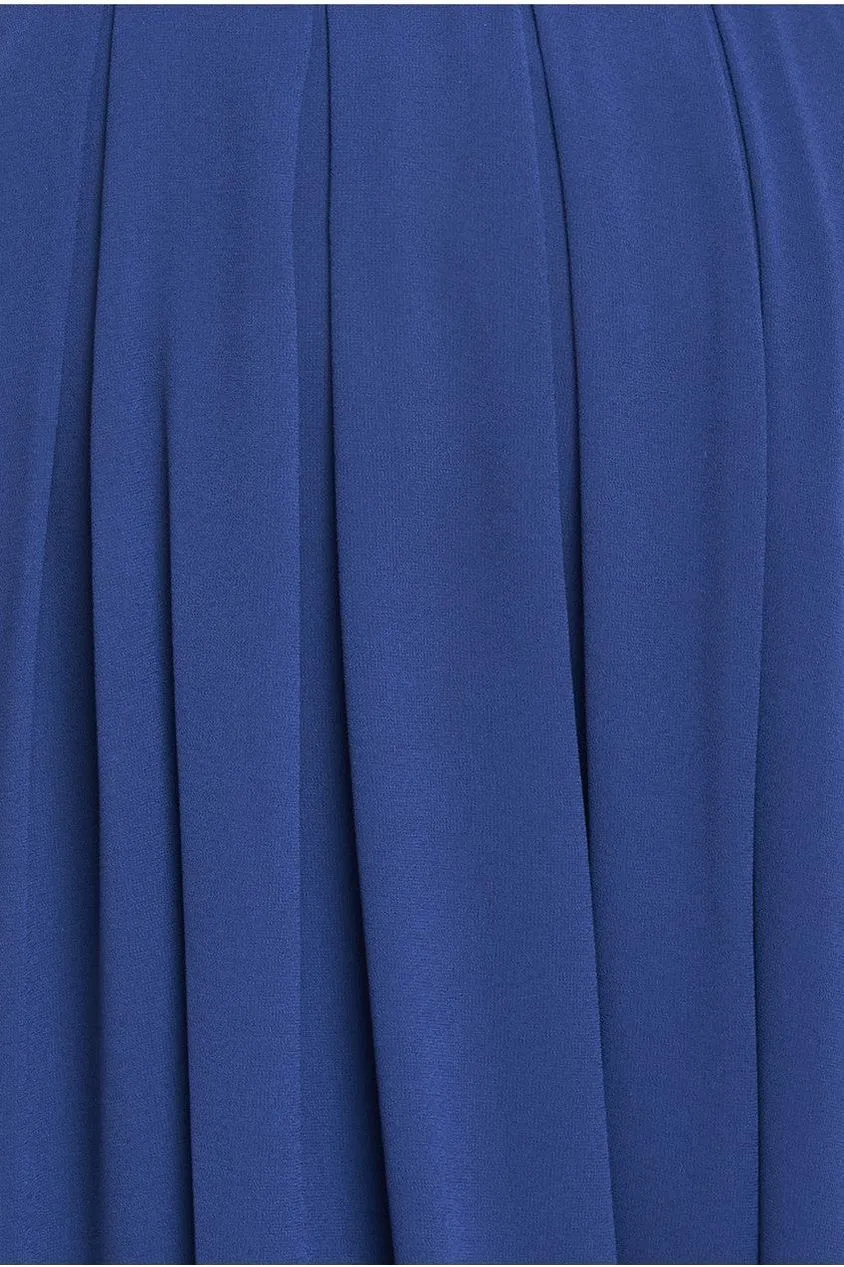 Goddiva Crochet & Pleated Top High Low Maxi Dress - Navy