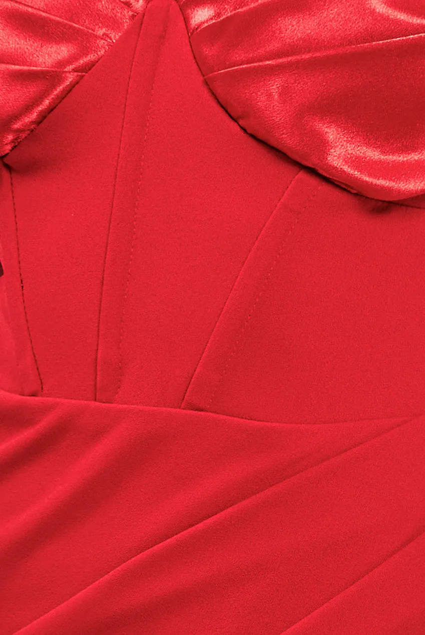 Goddiva Satin Bardot Corset Body Maxi Dress