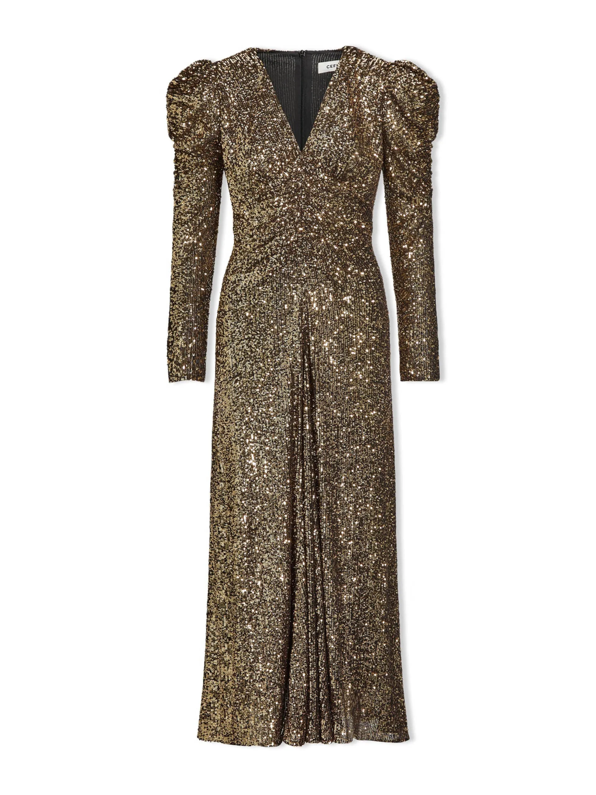 Gold Ophelia bias cut sequin maxi dress