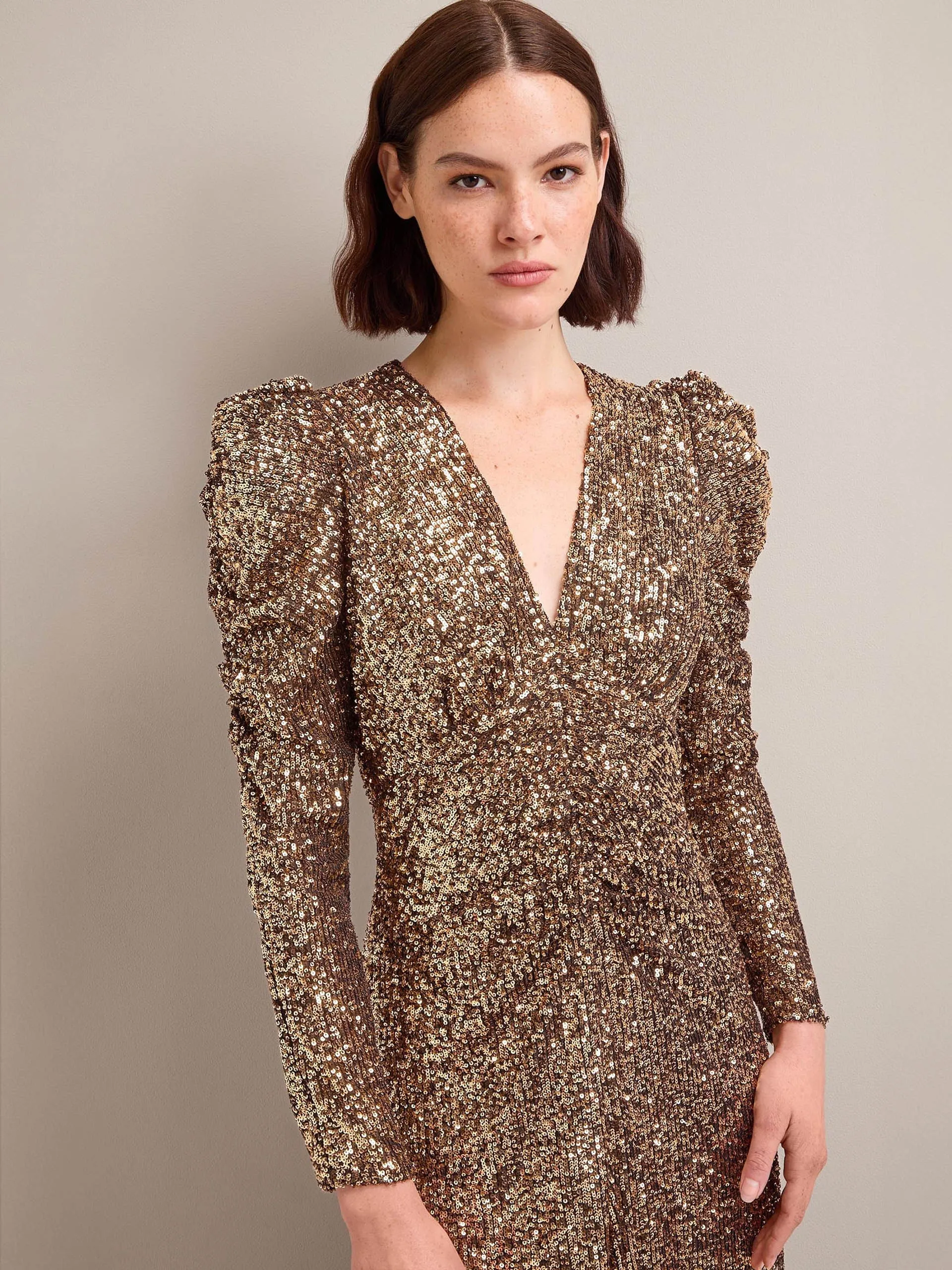 Gold Ophelia bias cut sequin maxi dress