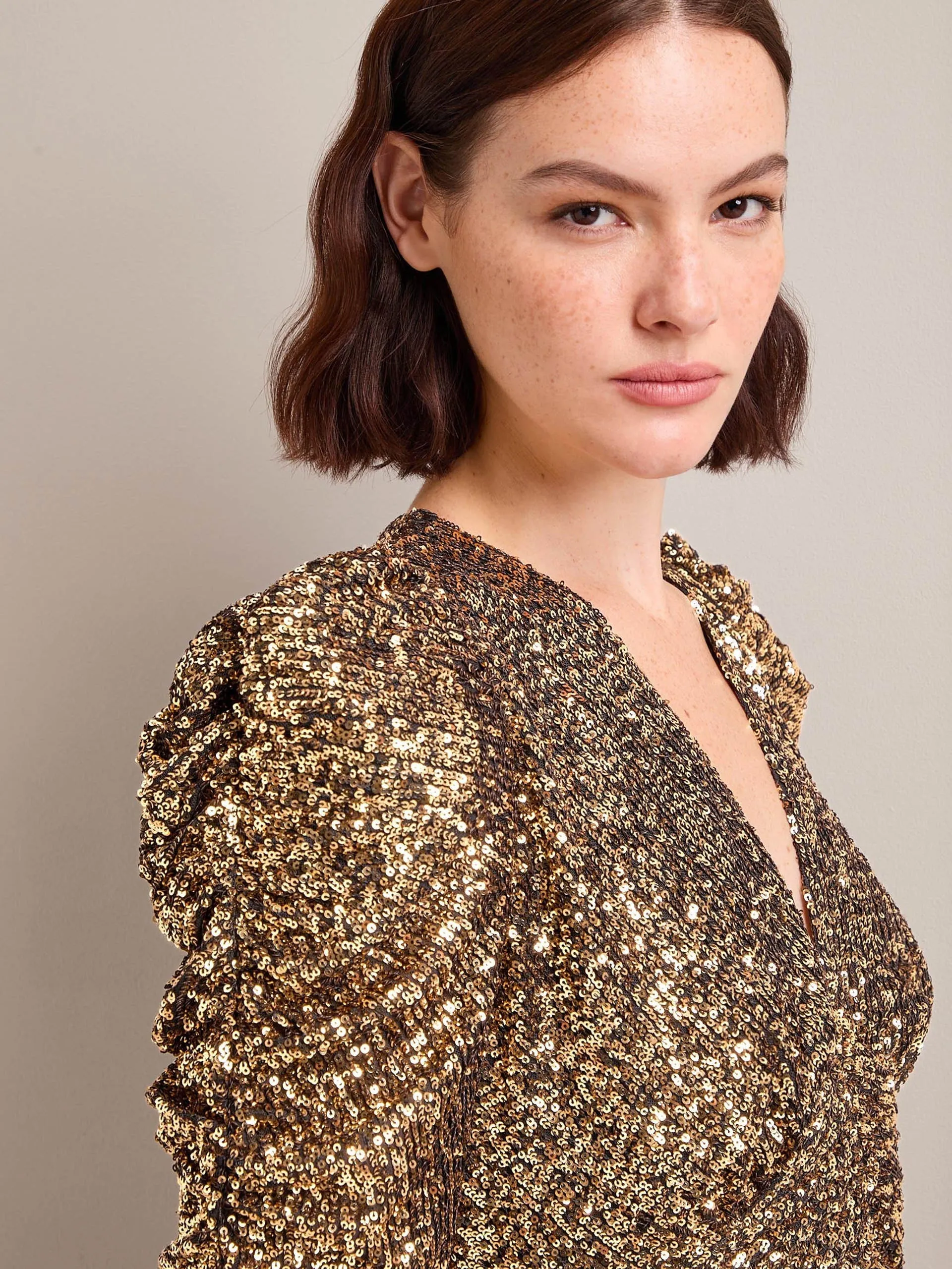 Gold Ophelia bias cut sequin maxi dress