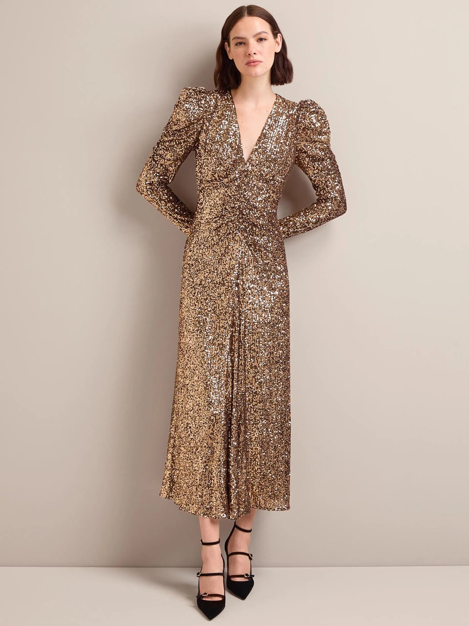 Gold Ophelia bias cut sequin maxi dress