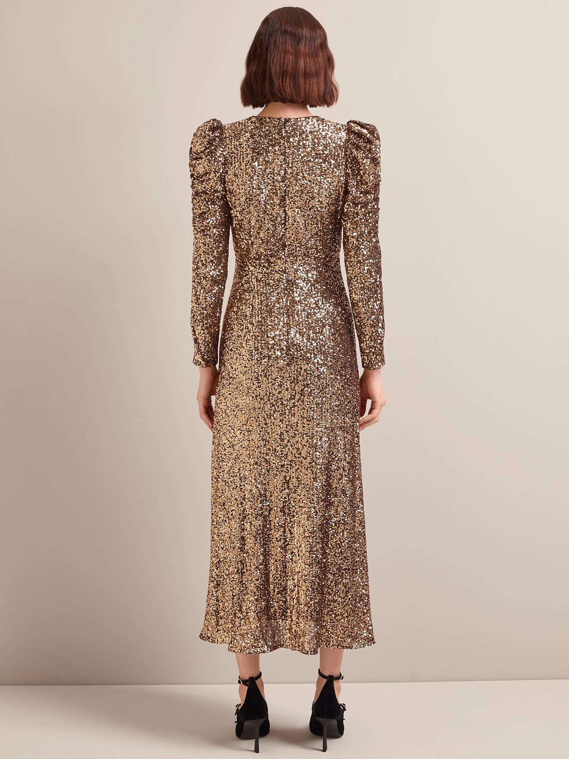 Gold Ophelia bias cut sequin maxi dress