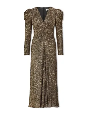 Gold Ophelia bias cut sequin maxi dress