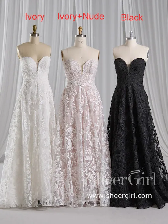 Gorgeous Floral Embroidery Lace Wedding Gown Strapless A Line Boho Wedding Dress AWD2033