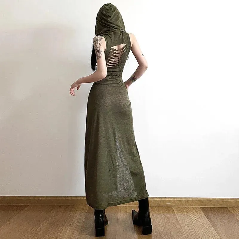 Gothic Desert Walker Hooded Dress: Edgy Streetwear for Bold Women