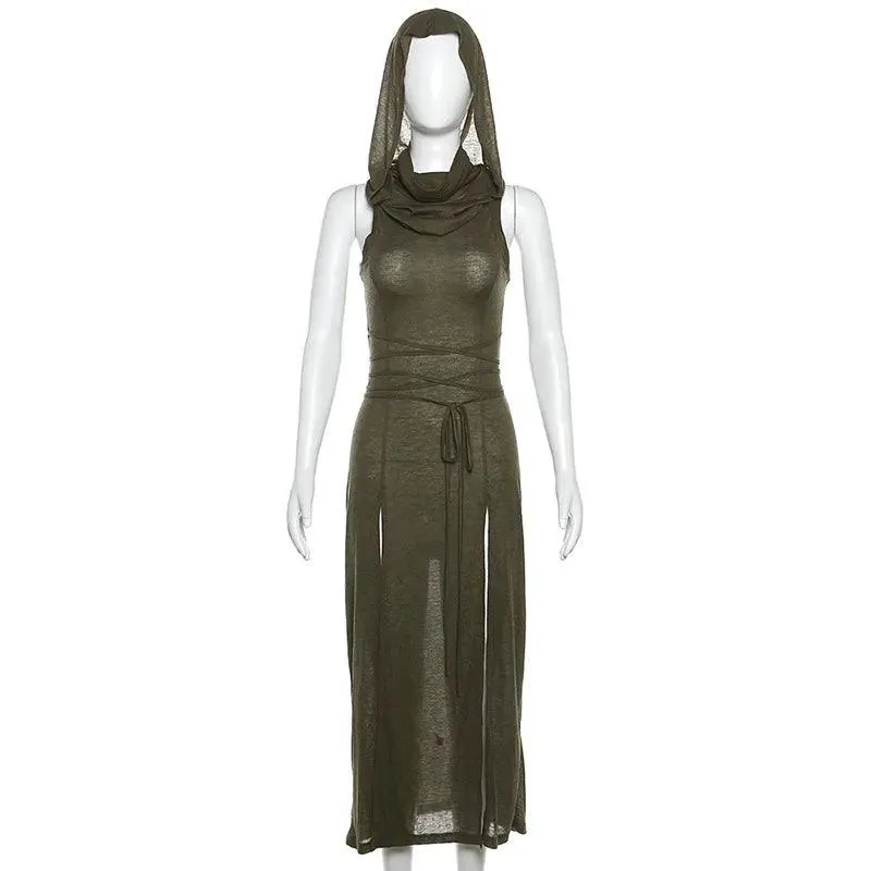 Gothic Desert Walker Hooded Dress: Edgy Streetwear for Bold Women