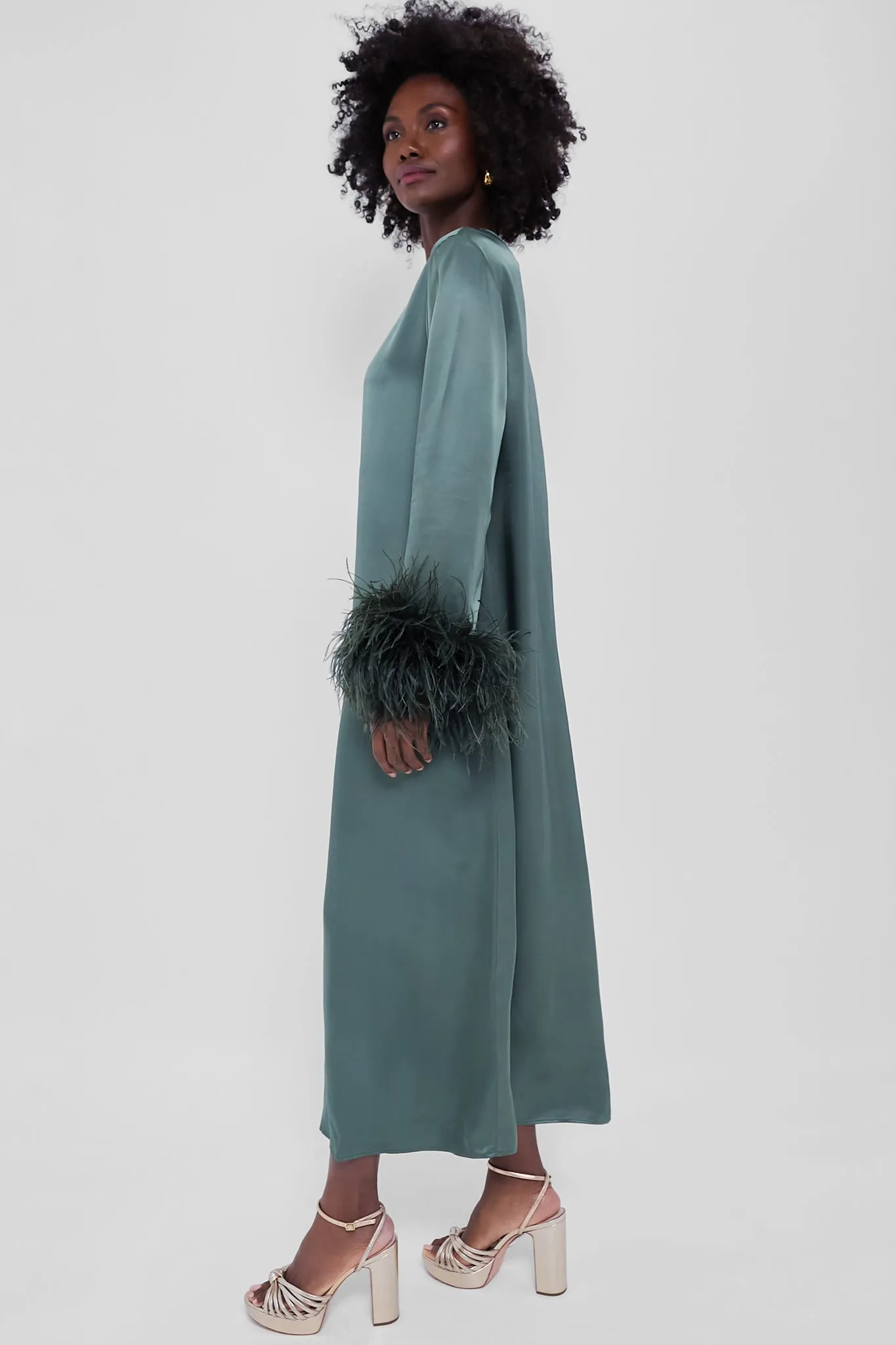 Green Suzi Maxi Dress with Detachable Feathers