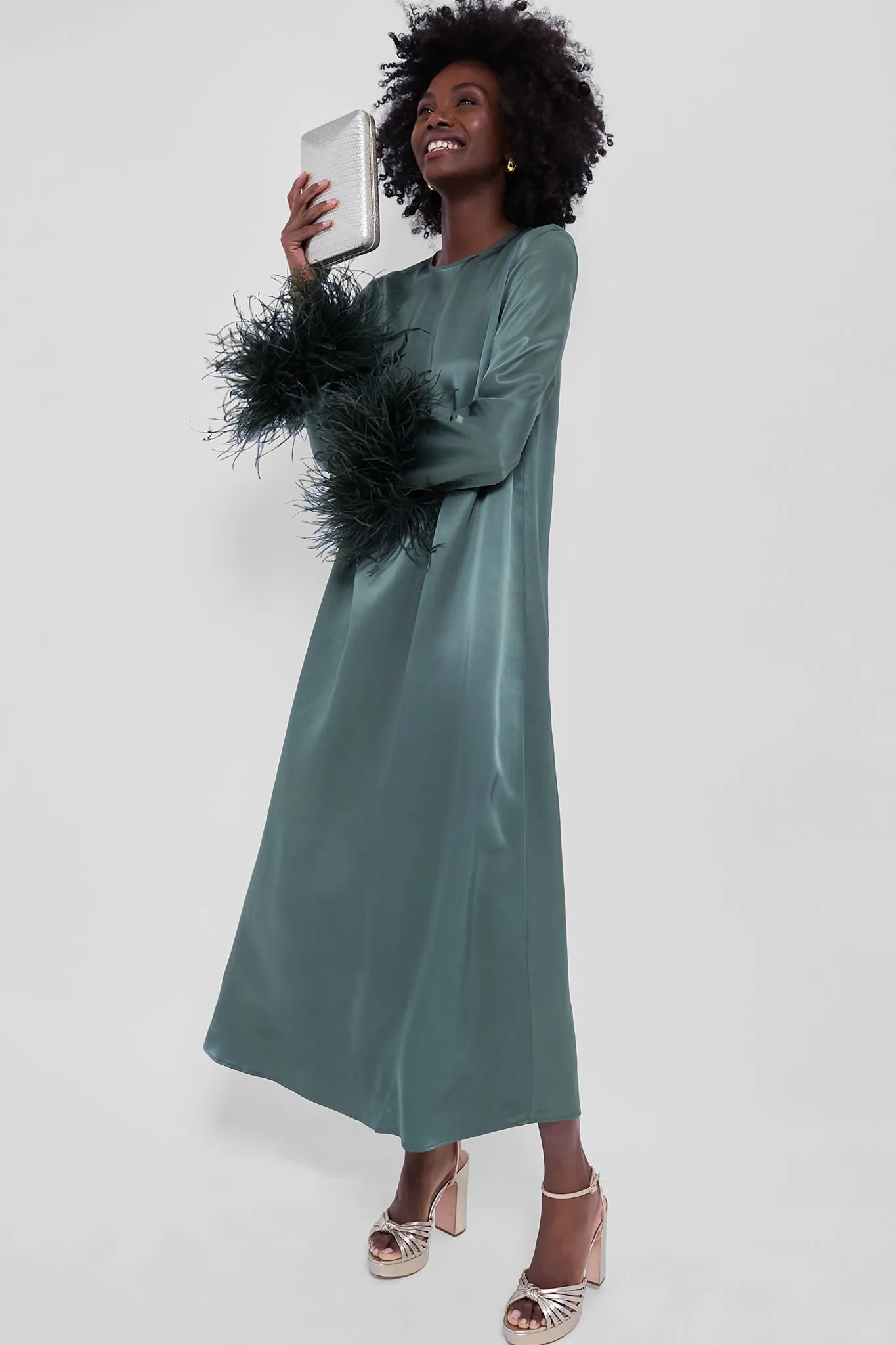 Green Suzi Maxi Dress with Detachable Feathers