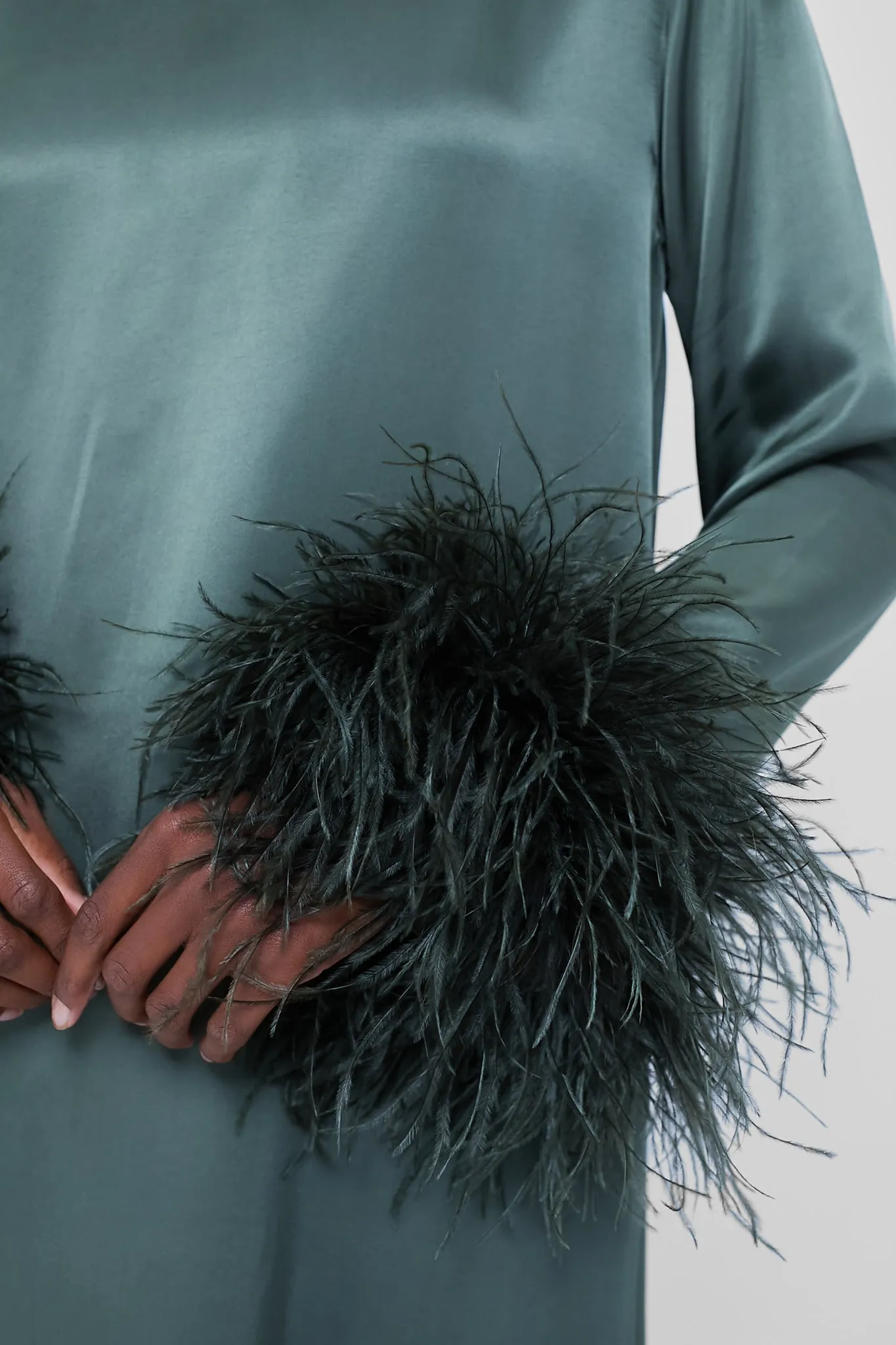 Green Suzi Maxi Dress with Detachable Feathers