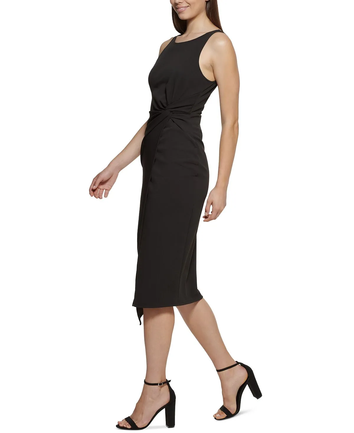 GUESS Scuba Crepe Sheath Dress with Roll Front, Black