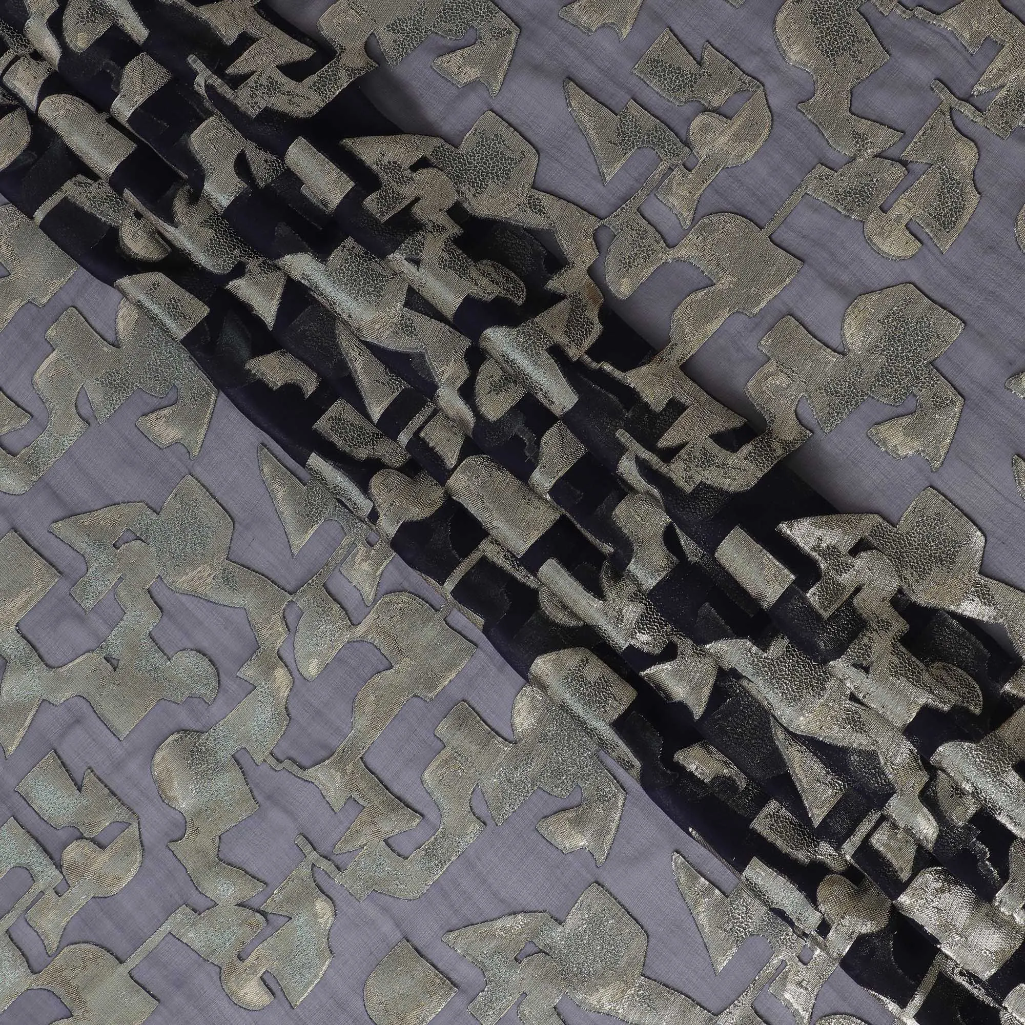 Gunmetal black Pure Silk Chiffon with Silver Lurex, 110cm Width - Refined Fabric from South Korea-D17914