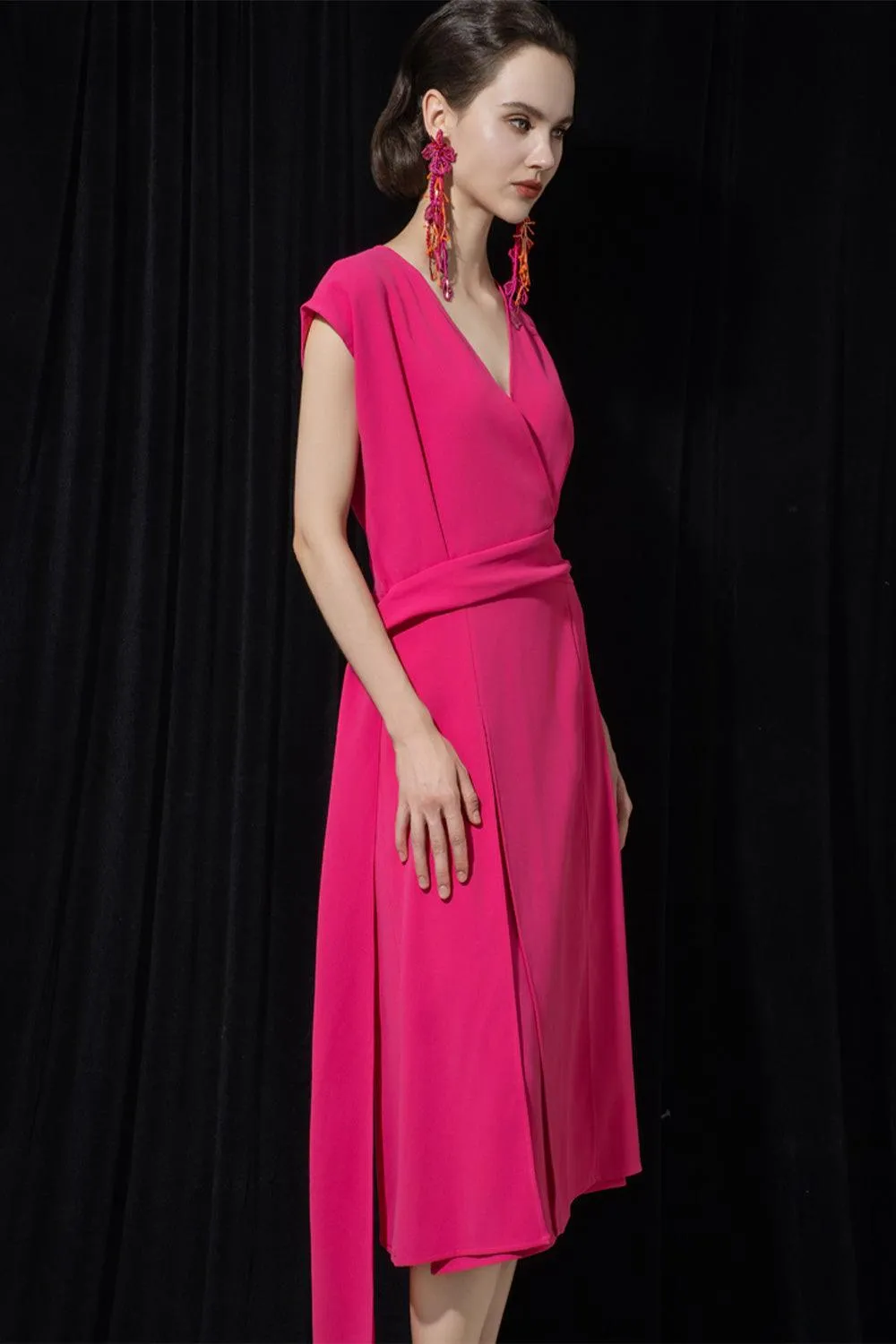 Haley A-line Cap Sleeved Tissue Midi Dress