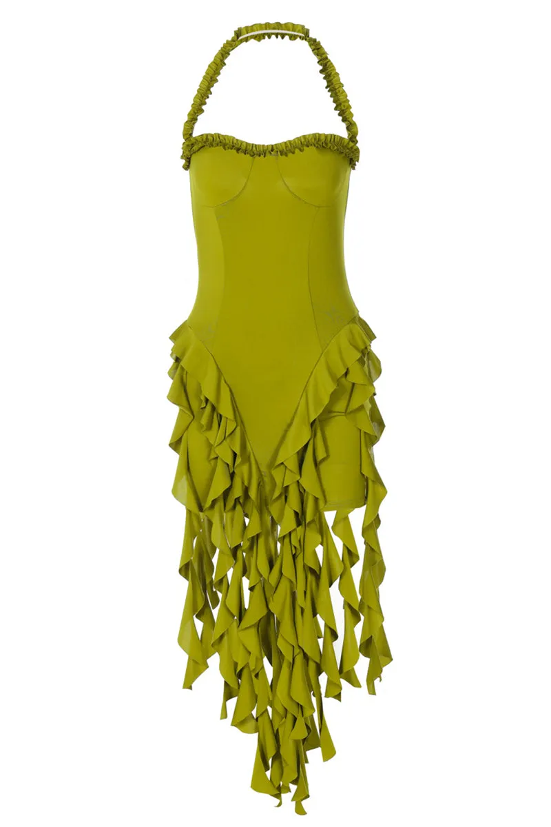 Halter Neck Sleeveless Backless Tassel Irregular Bodycon Dress