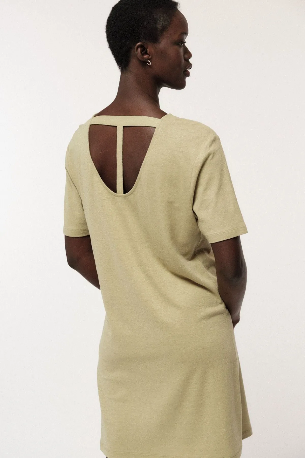 Herbal Green Dress with Back Cutout Lanius