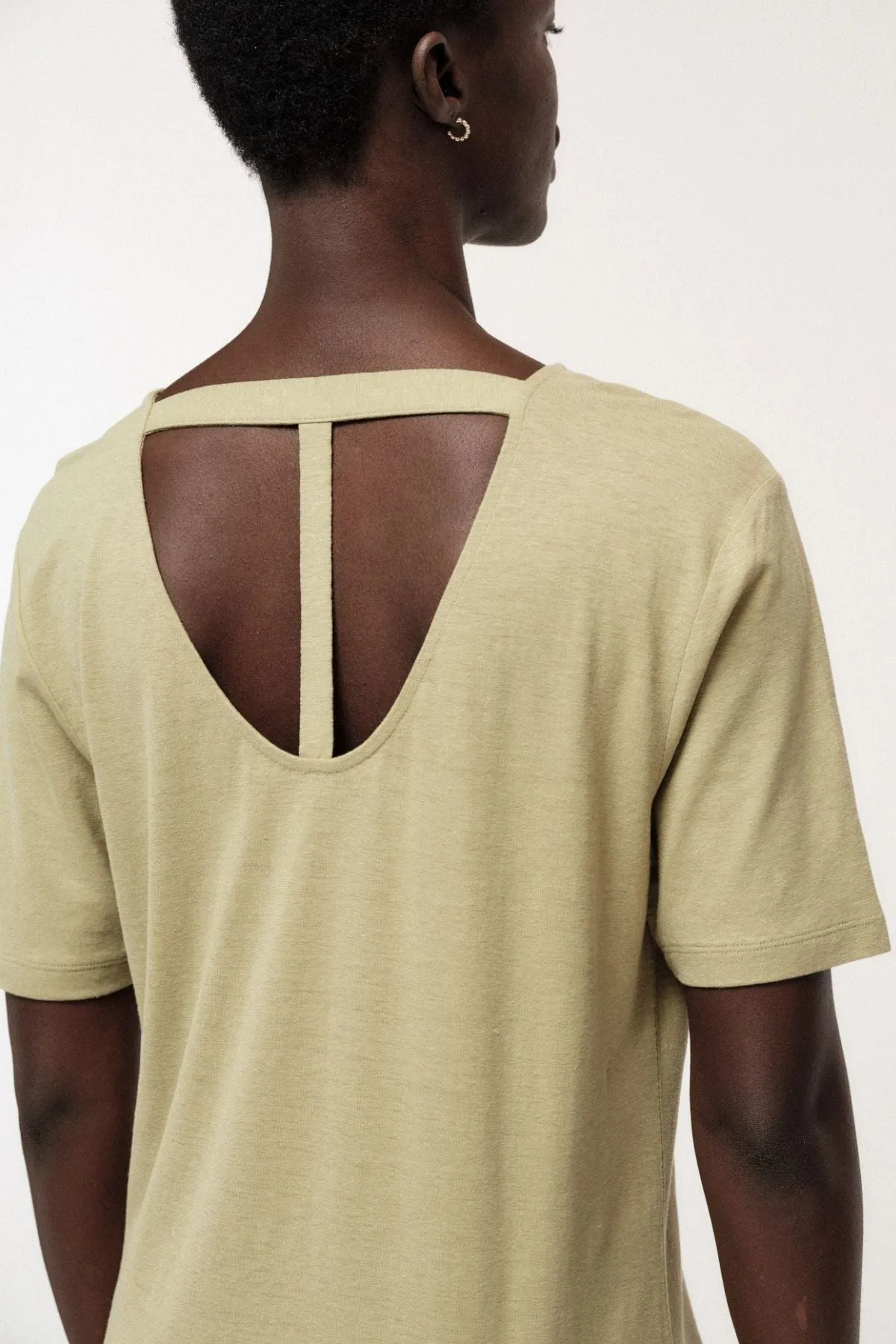Herbal Green Dress with Back Cutout Lanius
